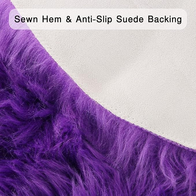 duduta Purple Faux Sheepskin Throw Rug 2x3 ft, Fluffy Shag Fur Chair Cover Small Bedside Dorm Rug Non Slip Machine Washable