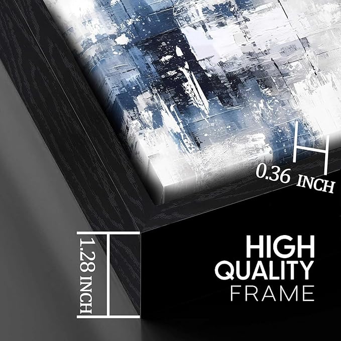 White and Blue Abstract Canvas Wall Art for Living Room Bedroom Home Office Large Black Framed Artwork Grey Abstract Canvas Prints Ready to Hang Size 29x59