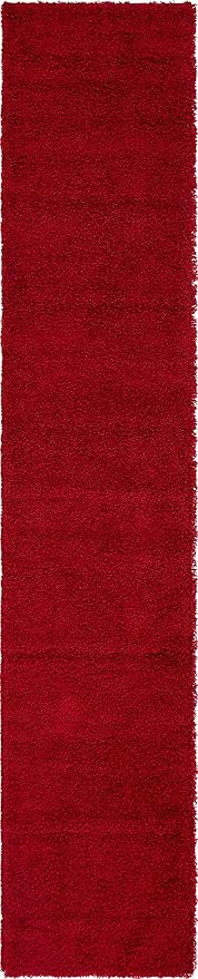 Unique Loom Solid Shag Collection Area Rug (2' 6" x 13' 1" Runner, Cherry Red)