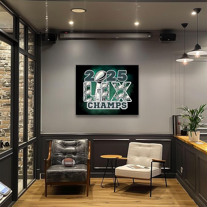 B.B.F MAKE 2025 Super Canvas Bowl Wall Art Champions Eagles Poster Print Philadelphia Oil Painting Canvas Wall Decor Sports Stars Picture Modern Bedroom Living Room Home Decoration, Framed 16x20inch