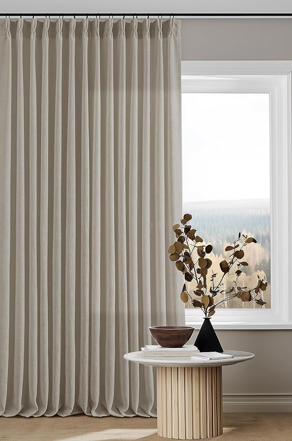 Burlywood Birch Pinch Pleated Linen Curtains 2 Panels for Living Room Bedroom Memory Training Shaped Semi Sheer Pleat Drapes with Hooks Rings Light Filtering Window Curtain 40x92