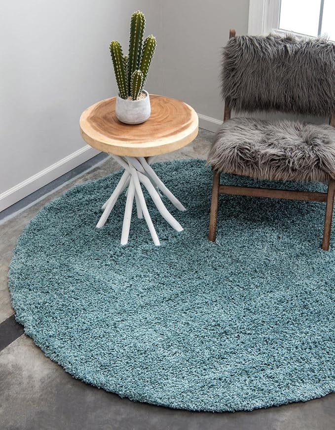 Unique Loom Solid Shag Collection Area Rug (3' 3" Round, Light Slate Blue)