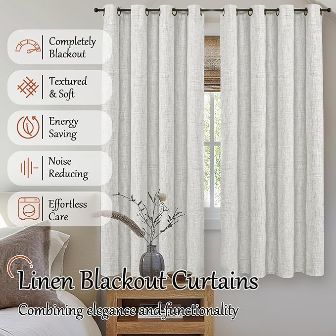 Linen Blackout Curtains for Living Room Narrow Window, Thermal Insulated Complete Light Blocking Soundproof Small Curtains for Bedroom, Each 38 Inch Wide 80 Inch Length 2 Panels, Light Grey