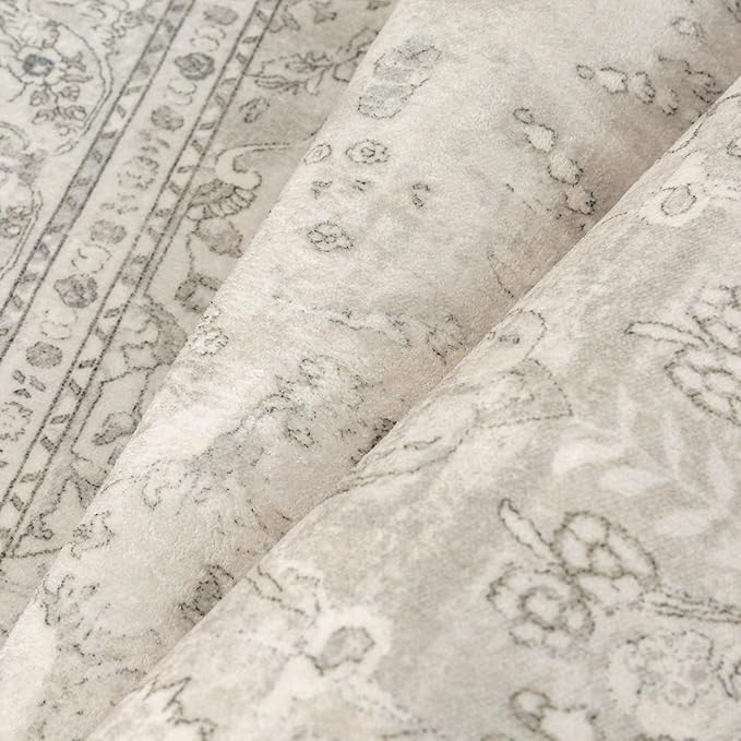Beige 2x8 Runner Rug Washable Vintage Long Carpet for Hallway Kitchen Soft Retro Floral Low Pile Indoor Runner Non Slip Central Medallion Throw Rug for Bathroom Bedroom Laundry Dining Room