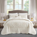 CHIXIN Bedspread Coverlet Quilt Set Full Size - Lightweight Bedding Cover - Beautiful Stitching - 5 Piece Reversible Bedspread - Gorgeous Damask Paisley Pattern (Full, Ivory-Yellow)