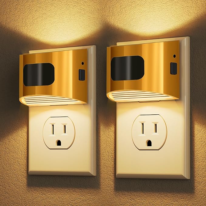 DORESshop LED Night Light[2 Pack], Night Lights Plug into Wall, 3 Mode Plug in Night Light with Motion Sensor, Dusk to Dawn Sensor, Nightlights for Adults, Bedroom, Bathroom, Hallway, Golden Cover