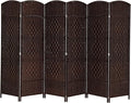 VINGLI 6-Panels Tall Rattan Room Divider, 6 FT Folding Privacy Screen, Indoor Partition Wall Dividers, Freestanding Hinged Space Separator (Dark Brown)
