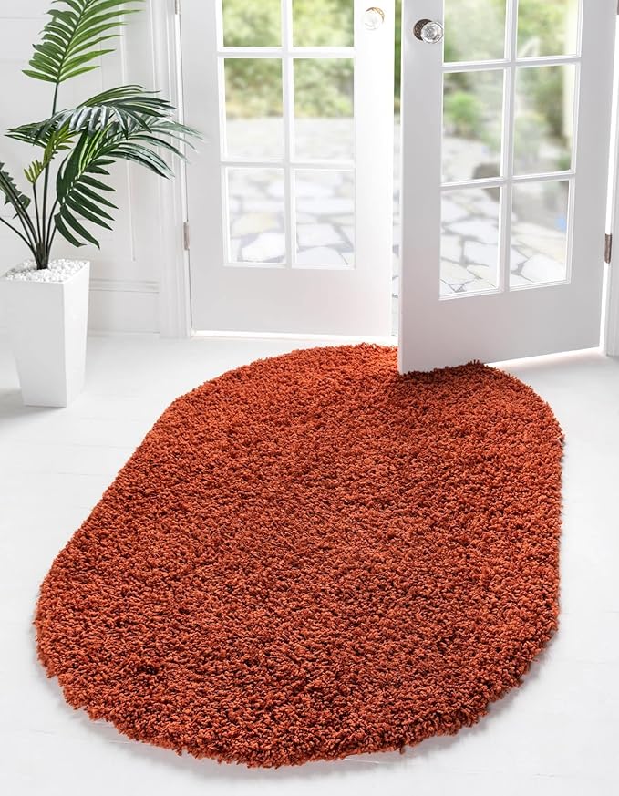 Unique Loom Solid Shag Collection Area Rug (5' 1" x 8' Oval, Terracotta)
