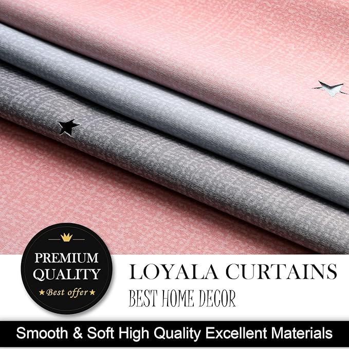 Star Blackout Curtains for Bedroom - Cute Kids Rainbow Curtains, 72 Inch Long 2 Panels, Pink & Grey, 52 x 72 Inch