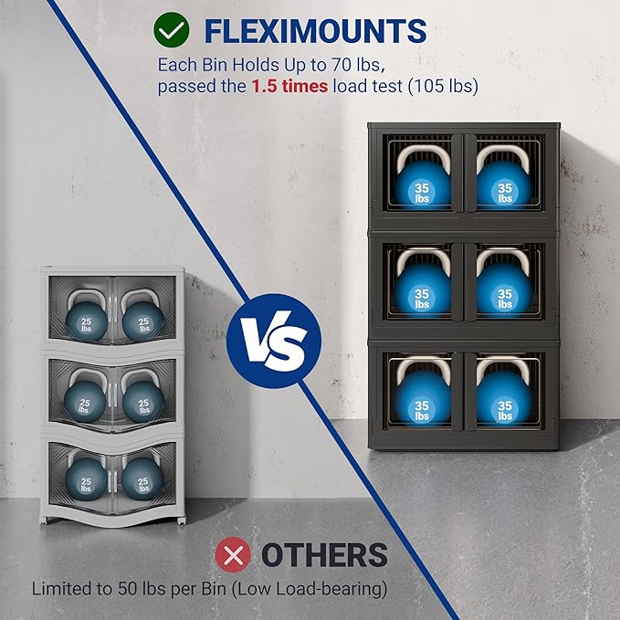 FLEXIMOUNTS 152 QT Stackable Storage Bins With Lids, Collapsible Plastic Storage Bins, Closet Organizers and Containers with Doors and Built-in Wheels For Home, 2 Pack Cubes, Milky White