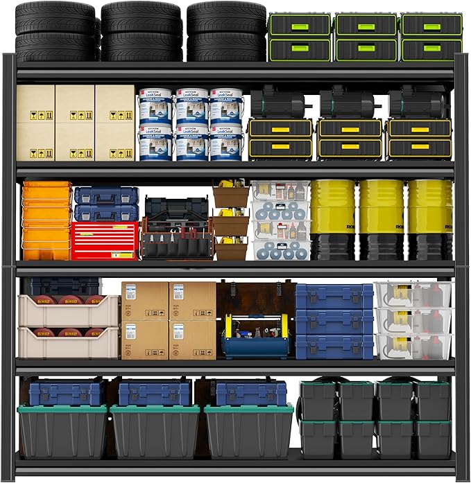 5Tier Storage Shelves, Garage Metal Shelving Unit,32''W*14''D*72''H Adjustable, Double-Layer Column with Reinforced Ribs, Heavy-Duty, Capable of Bearin 3020 lbs for Garage, Warehouse, Kitchen