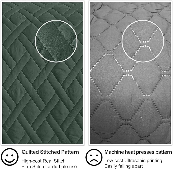HORIMOTE HOME Quilt Set Queen Size Dark Green, Classic Geometric Diamond Stitched Pattern, Ultra Soft Microfiber Lightweight Bedding Bedspread Coverlet for All Season with 1 Quilt 2 Pillow Shams