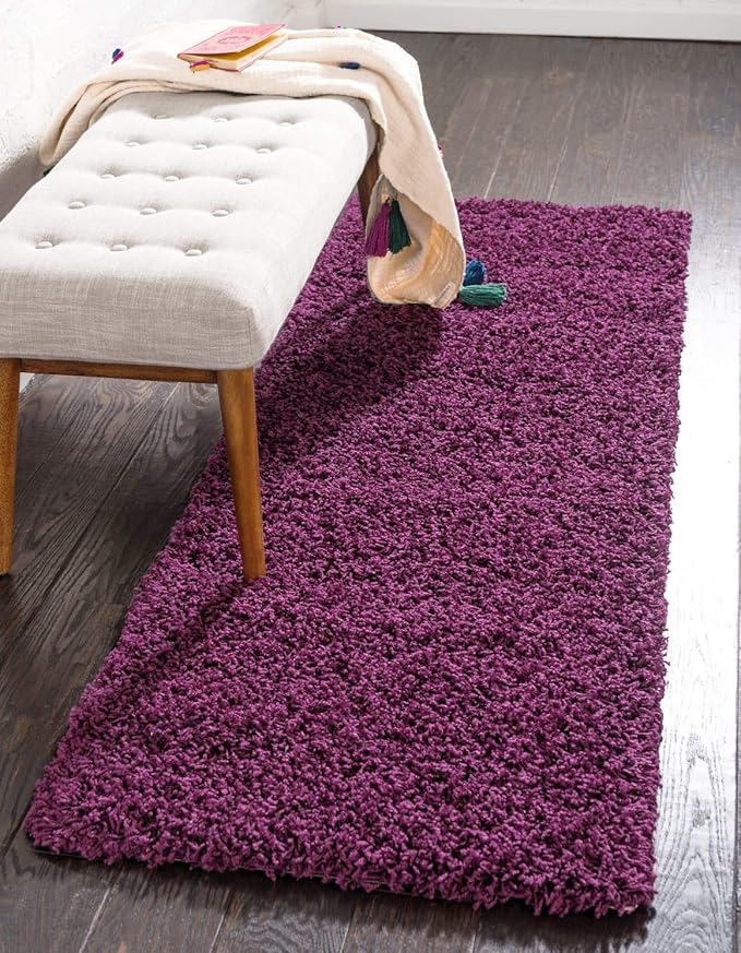 Unique Loom Solid Shag Collection Area Rug (2' 6" x 16' 5" Runner, Eggplant Purple)