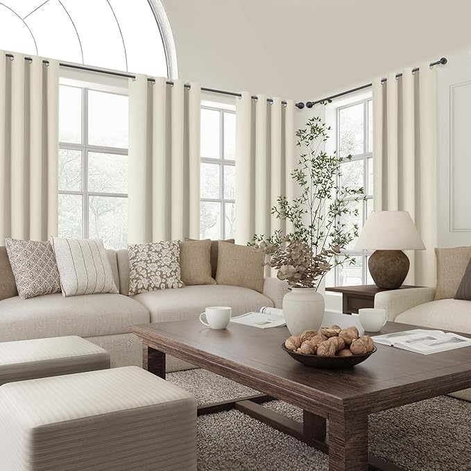 ChrisDowa 100% Blackout Birch Solid Curtains 84 Inches Long 2 Panels for Bedroom Living Room,Farmhouse Room Darkening Thermal Insulated Soundproof Grommet Top Window Treatment Drapes,52x84