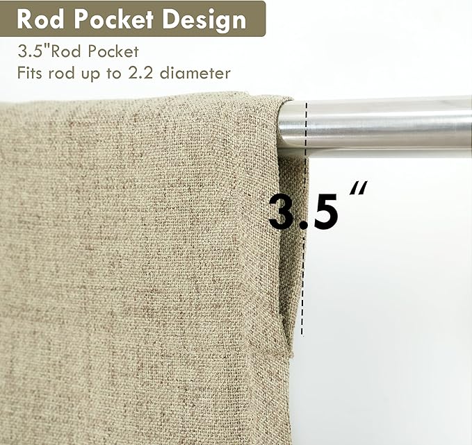 DriftAway Double Layer Linen Blackout Tie Up Curtains Thermal Insulated Fully Lined Balloon Roman Shade Bathroom Window Adjustable Rod Pocket for Small Window 39 Inch by 55 Inch Light Khaki Linen