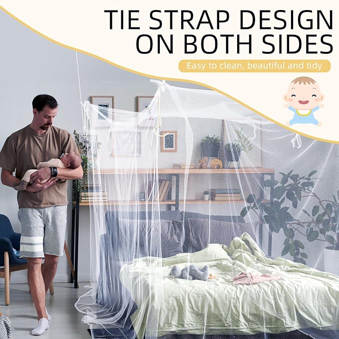 2 Pcs 4 Corners Mosquito Net for Bed Canopies Netting Bed Drapes Mesh for Twin Full Queen King Size Camping Home Outdoor Travel Dormitory(White,L87 X W79 X H79 Inch)