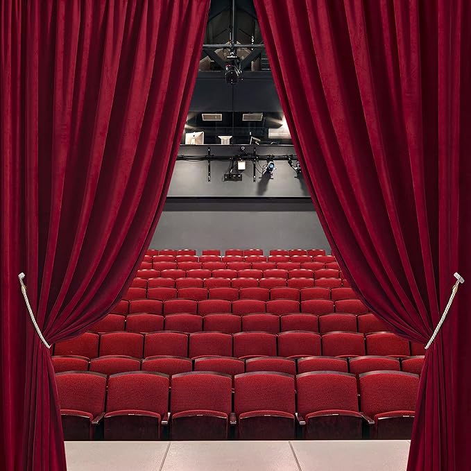 RYB HOME Red Theater Moive Velvet Curtains - Light & Heat Block Back Tabs Window Treatment Energy Efficient Privacy Protection Drapes for Hotel Villa Living Room, Ruby Red, W52 x L120 inches, 2 Panels