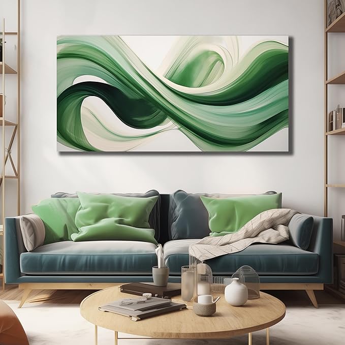 JuhaiArt Abstract Wall Decorations Large Green Canvas Wall Art White Artwork Art for Living Room Office Home Kitchen Modern Picture Poster 29"x 59"