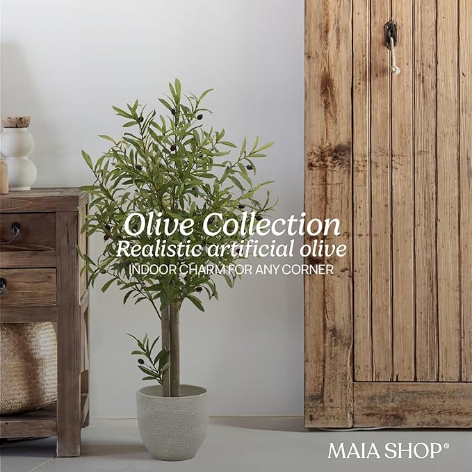 Maia Shop 3ft 5in Artificial Olive Tree Plant for House, Apartment or Office – Realistic Fake Indoor Plants for Living Room, Kitchen, Bedroom, Entryway or Bathroom – Faux Greenery for Home Décor