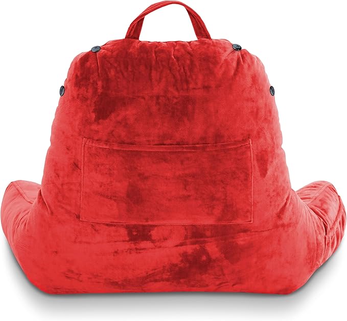 Husband Pillow XXL – Reading Pillow Bed Chair with Arms & Back Support – Red - Back Pillow for Beds Sitting Up – Bed Rest Arm Pillow – Comfy Reading Pillow for Adults