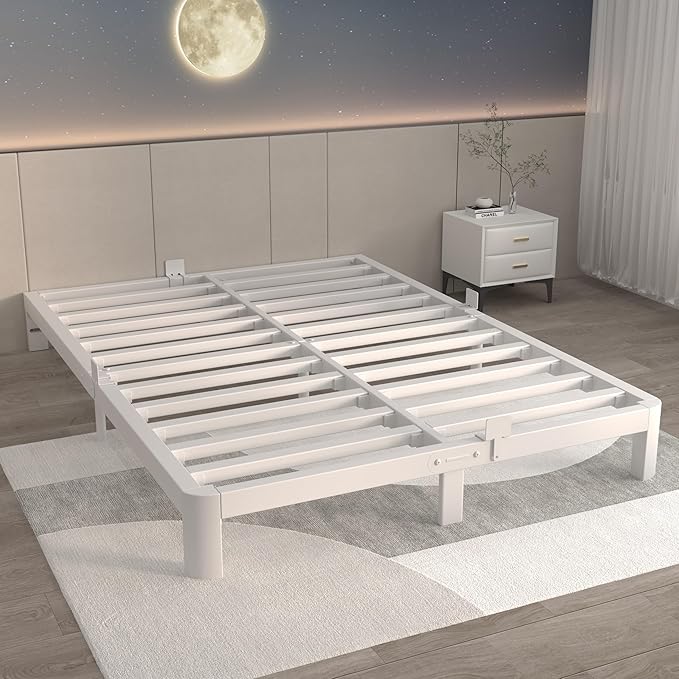 ITIMIDI 6 Inch King Size White Bed Frame with Metal Gaskets,Metal King Bed Frame Platform, No Box Spring Needed, Heavy Duty Steel Support 3000 LBS, Anti-Slip Mattress Stopper, Easy Assembly