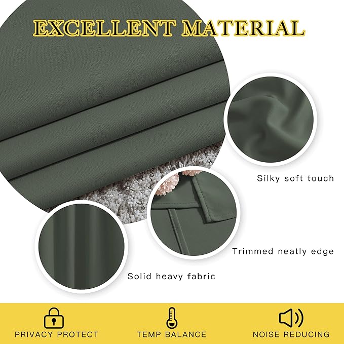 NICETOWN Blackout Bedroom Curtains 66 inches Long, Grommet Light Reducing Thermal Window Treatments Solid Room Darkening for Living Room, Set of 2, W66 x L66, Dark Mallard