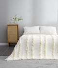 Ultra Soft Pre-Washed Quilted Boho Cream Queen Size Blankets for Bed, Ruffle Fringed Decorative Throw, Stone Washed Chic Rustic Blanket for Sofa Couch Bed, 90"*90"
