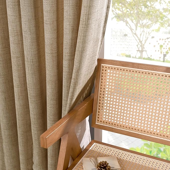 YoungsTex Burlap Linen Curtains 48 Inch Length for Short Window, Toffee Semi Sheer Drapes with Bronze Grommet Light Filtering for Kitchen Cafe Bathroom Bedroom, 2 Panels, 42 X 48 Inch
