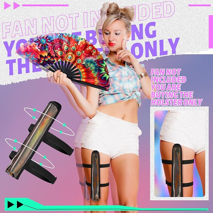 Summer Rave Fan Thigh Holster Rave Fan Holder Folding Hand Pouch Foldable Sleeves with Waist Belt for Thigh Party