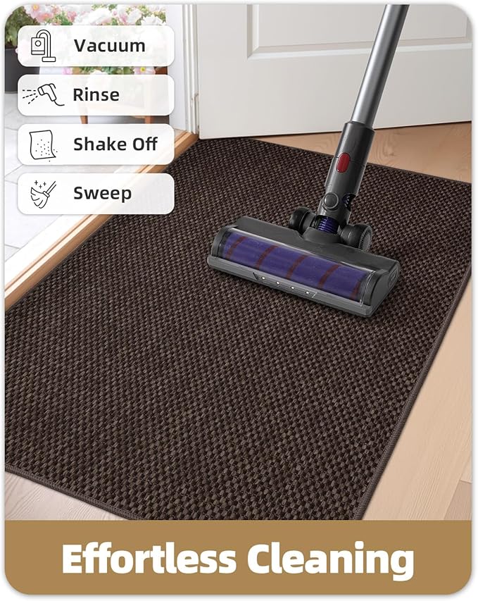 Color&Geometry Ultra-Thin Indoor Door Mat, 36"x56" Low-Profile Non-Slip Entryway Rug with Modern Geometric Texture, Washable Doormat for Indoor Entrance, Front Door, Brown (Rolled-up NO Creases)