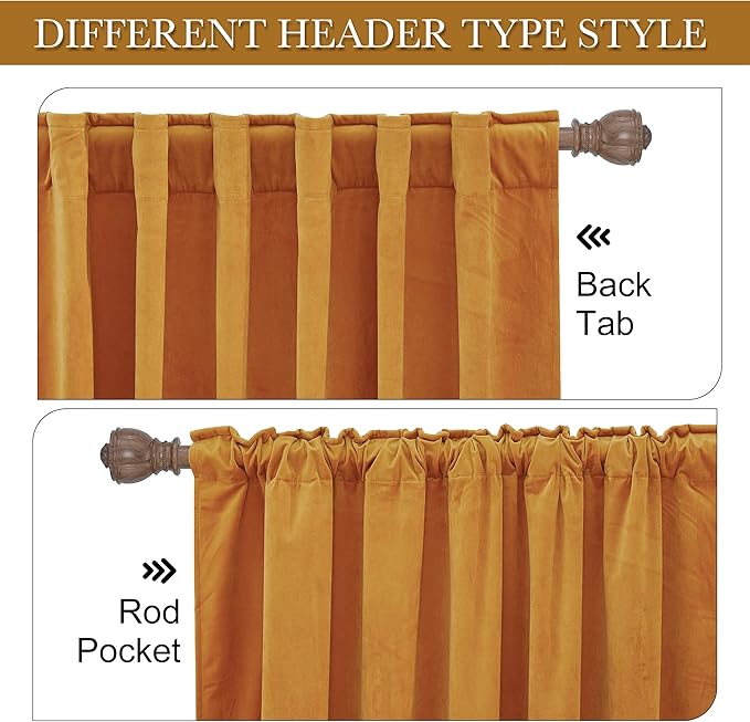 RYB HOME Gold Velvet Curtains 102 inches, Back Tab Soft Fabric Room Darkening Thermal Insulated Luxurious Home Decor Curtains for Living Room Bedroom, W 52" x L 102", 2 Panels Set