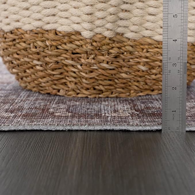 Bloom Rugs Washable 6' x 9' Rug - Brown/Dark Gray Traditional Area Rug for Living Room, Bedroom, Dining Room, and Kitchen - Exact Size: 6' x 9'
