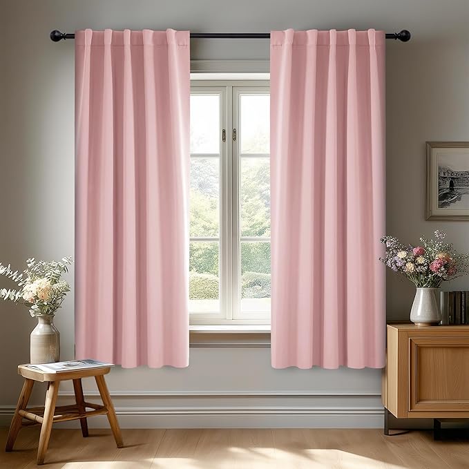 Deconovo Short Blackout Curtains for Small Windows Thermal Insulated Rod Pocket and Back Tab Curtains 42Wx45L Inch Coral Pink 2 Panels