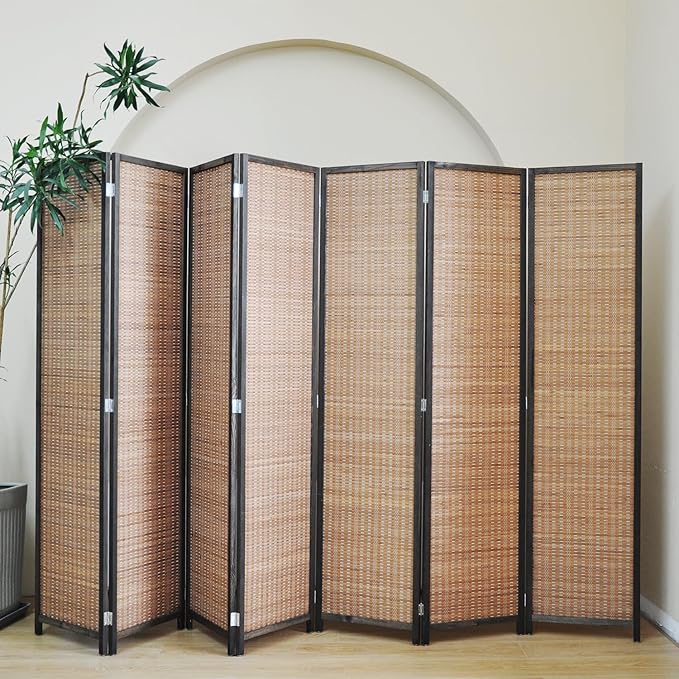 Furnnylane 7 Panel Bamboo Room Divider - Folding Screen for Room Separation, 67" H x 107.5" W