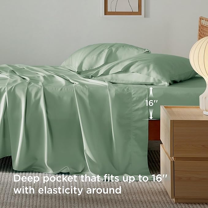 Bedsure Full Size Bed Sheets, Cooling Sheets, Rayon Derived from Bamboo, Breathable & Soft, Deep Pocket Up to 16 Inches, Hotel Luxury Silky Bedding for Hot Sleepers, Sage Green