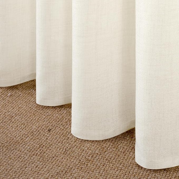 YoungsTex 68 Inch Length Ivory Linen Curtains for Living Room Window, Light Filtering Semi Sheer Drapes with Bronze Grommet Privacy for Bedroom Farmhouse Decorative, 52 x 68 Inch, 2 Panels