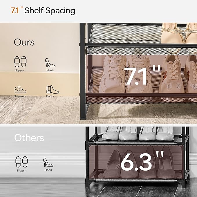 Shoe Rack, Large Metal Shoe Organizer,Max Holds 50 Pairs,8 Tier Shoe Storage Shelf for Garage,Closet,Entryway, Black