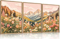 LHIUEM Large Abstract Colorful Mountain Framed Canvas Wall Art,Boho Pink Flower Wall Decor, Nature Wildflower Wall Painting,Bohemian Artwork for Living Room,Bedroom,Dining Room,Office -24"x36"x3