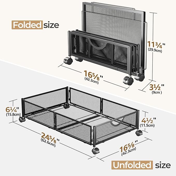 Yecaye Under Bed Storage with Wheels, 2 Pack Under Bed Shoe Storage Organizer Drawer, Tool-free Assembly Metal Underbed Storage Containers for Clothes, Shoes, Black