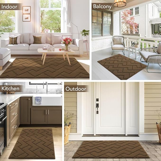 hicorfe Indoor Doormat,Front Back Door Mat Rubber Backing Non Slip Door Mats 20"x59" Absorbent Resist Dirt Entrance Doormat Inside Floor Mats Entryway Washable Low-Profile for Patio,Garden(Dark Brown)