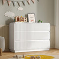 Dresser for Bedroom with 6 Drawers, Fluted Chest of Drawers with Round Curved Corner, Hidden Handles, Modern Wood Storage Organizer for Bedroom, Nursery, Living Room
