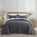 CHIXIN Bedspread Coverlet Quilt Set Full Size - Lightweight Bedding Cover - Ultrasonic Quilting - 5 Piece Reversible Bedspread - Vintage Rose Pattern (Full, Dark Grey)