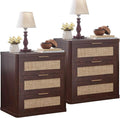 LEYAOYAO Rattan Night Stand with Drawers, 23" Large 3 Drawer Boho Nightstand, Walnut Bedside Table Storage Cabinet, Bed Side End Tables Dresser for Bedroom, Living Room, Hallway, Closet