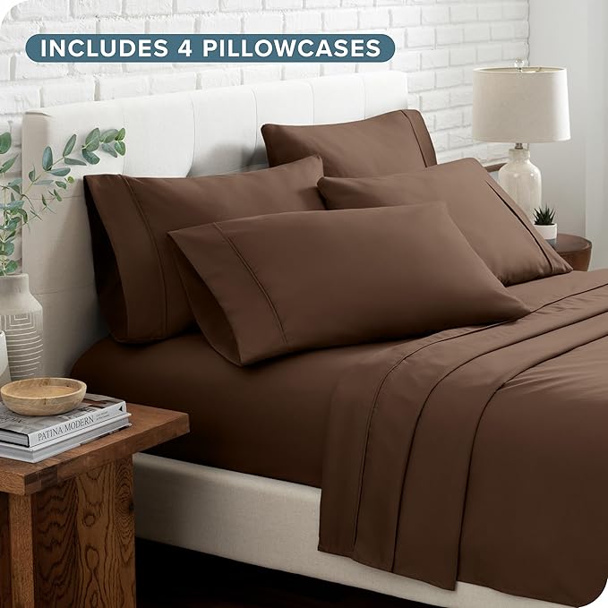 Bare Home King Sheet Set - 6 Piece Set - Hotel Luxury Bed Sheets - Ultra Soft - Deep Pockets - Easy Fit - Cooling & Breathable Sheets - Wrinkle Resistant - Cozy - Cocoa - King Sheets - 6 PC