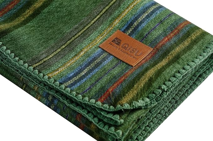 QISU Alpaca Wool Blanket Throw | Large, Beautiful, Warm, Variegated | 85 x 65 inches | Ultra-Soft, Hypoallergenic and Breathable | Non-Itchy or Scratchy Fabric (Green Variegated)