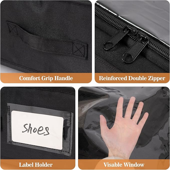 2 Pack Under Bed Storage with 4 Dividers, Large Under Bed Storage Containers with Wheels for Clothes, Shoes, XXL Rolling Underbed Storage Organizer Bins with Clear Lids and Handles