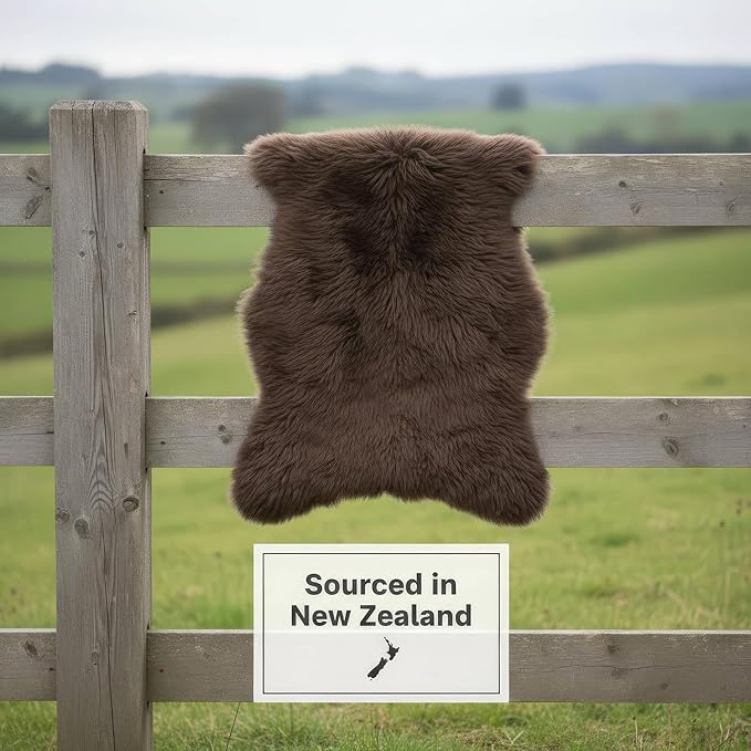 Genuine Dark Brown Sheepskin Rug 2x3 ft, Real Fluffy Single Pelt Fur Accent Rug for Chair, Seat Cover, Nursery & Home Decor, Natural & Soft Shaggy Throw
