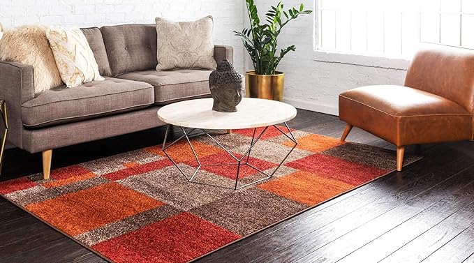 Unique Loom Autumn Collection Modern Contemporary Casual Abstract Area Rug, 5' 3" x 8', Multi/Dark Brown