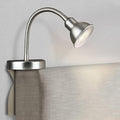 Solfres Patented Innovative Design Headboard Reading Light. No Drilling Golden Book Light for Bedtime Reading. Dimmable LED Book Reading Lamp with Bulb. Movable & Flexible, Silver