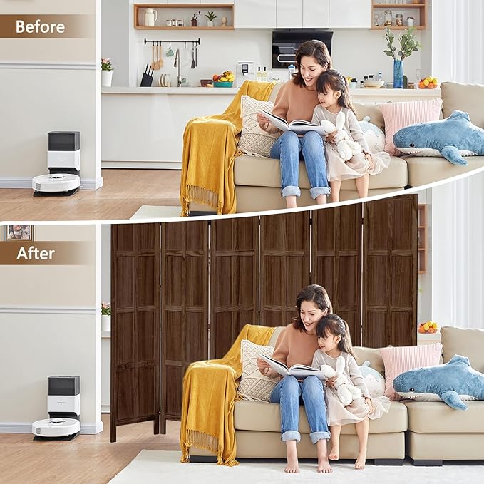 6 Panel Room Divider, 5.6Ft Wood Room Dividers and Folding Privacy Screens, Room Divider Wall Freestanding Room Partitions, Room Dividers Screen for Home Office Bedroom, Dark Brown